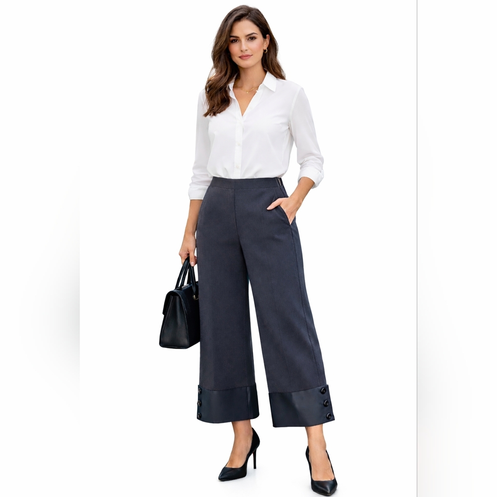 A|X Armani Exchange Women Structured Heavy Fabric Wide Leg Cropped Pants Black 4